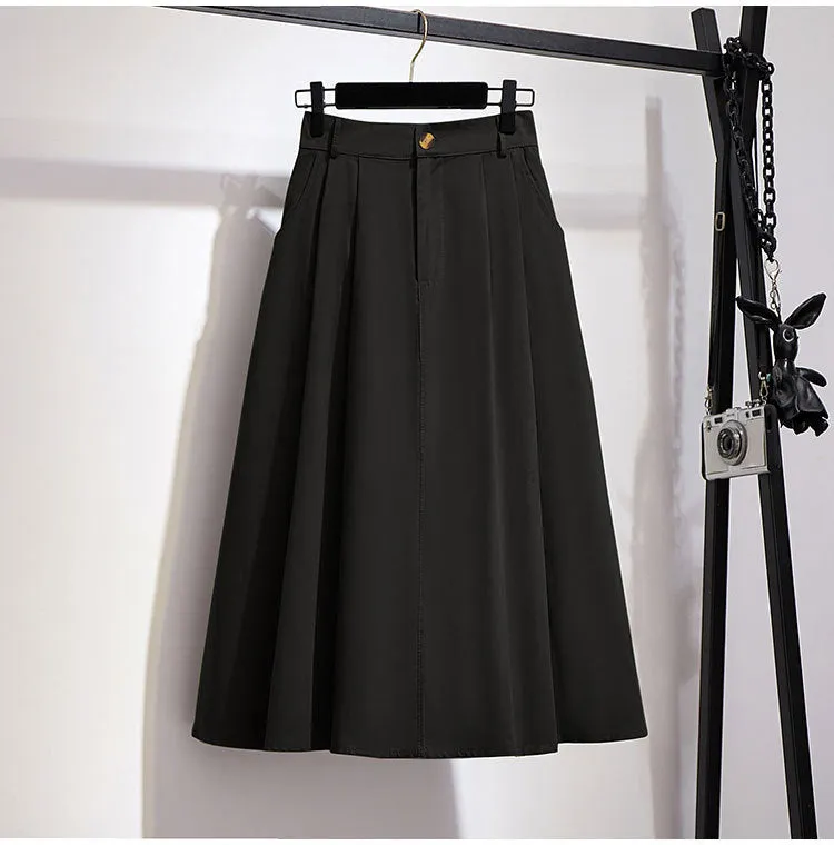 Slim Look Mid-Length Korean High Waist Flare A-Line Mori Fresh Looking College Skirt