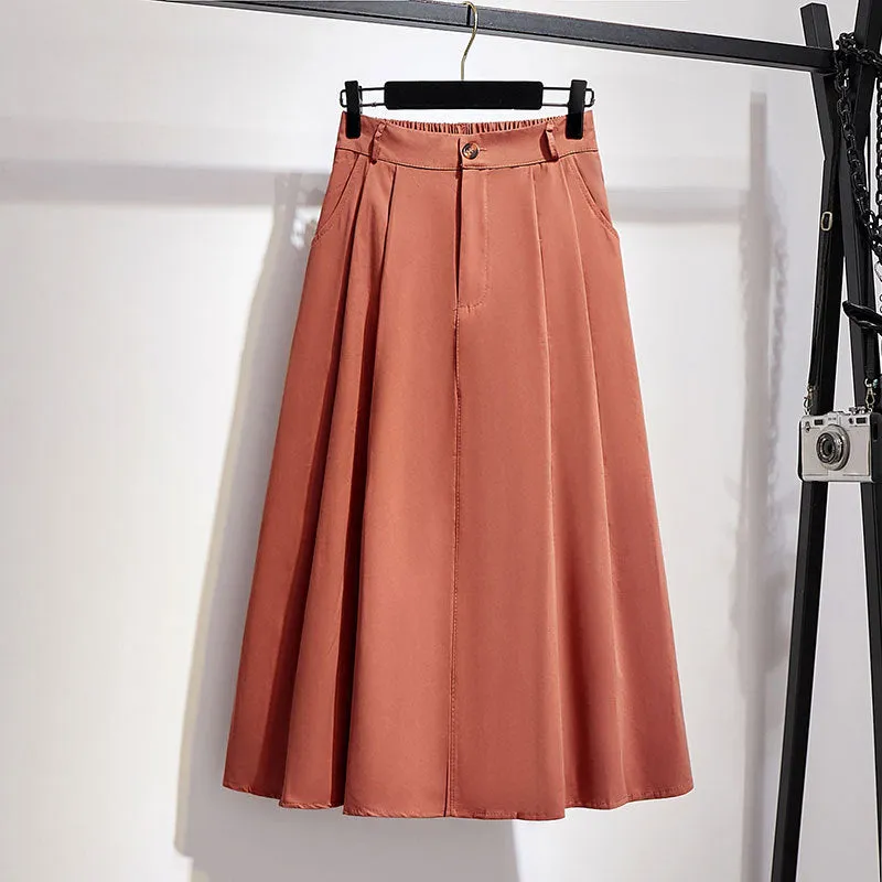 Slim Look Mid-Length Korean High Waist Flare A-Line Mori Fresh Looking College Skirt