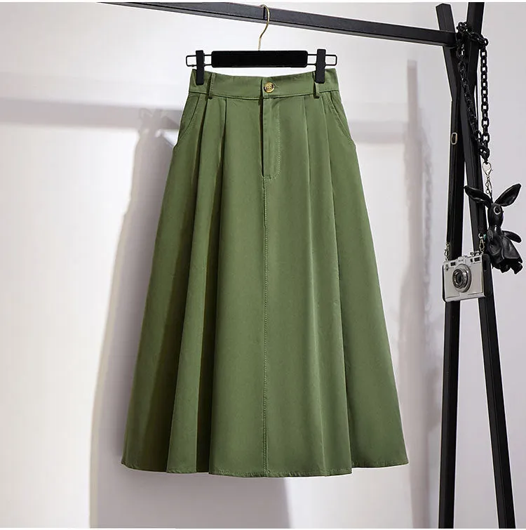 Slim Look Mid-Length Korean High Waist Flare A-Line Mori Fresh Looking College Skirt