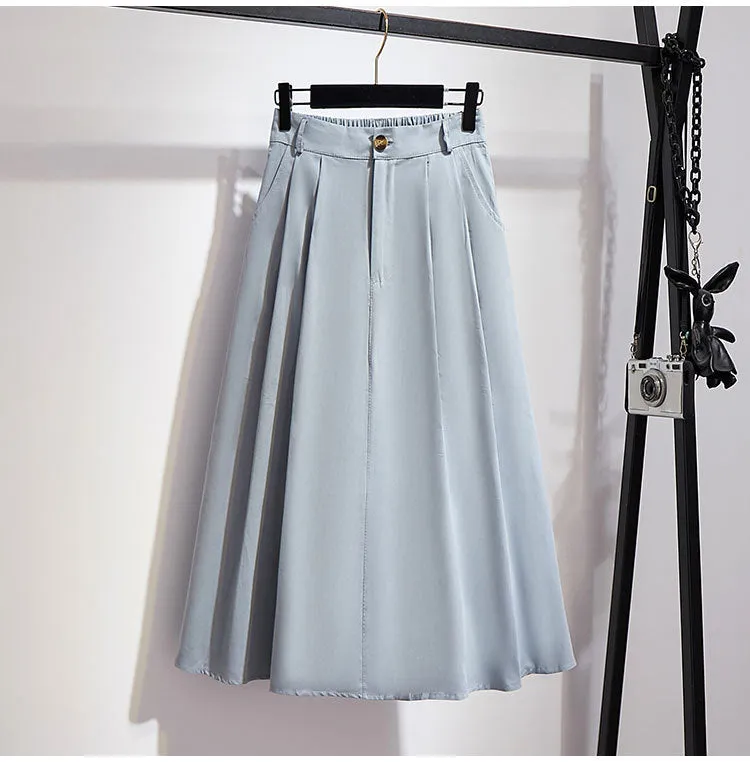 Slim Look Mid-Length Korean High Waist Flare A-Line Mori Fresh Looking College Skirt