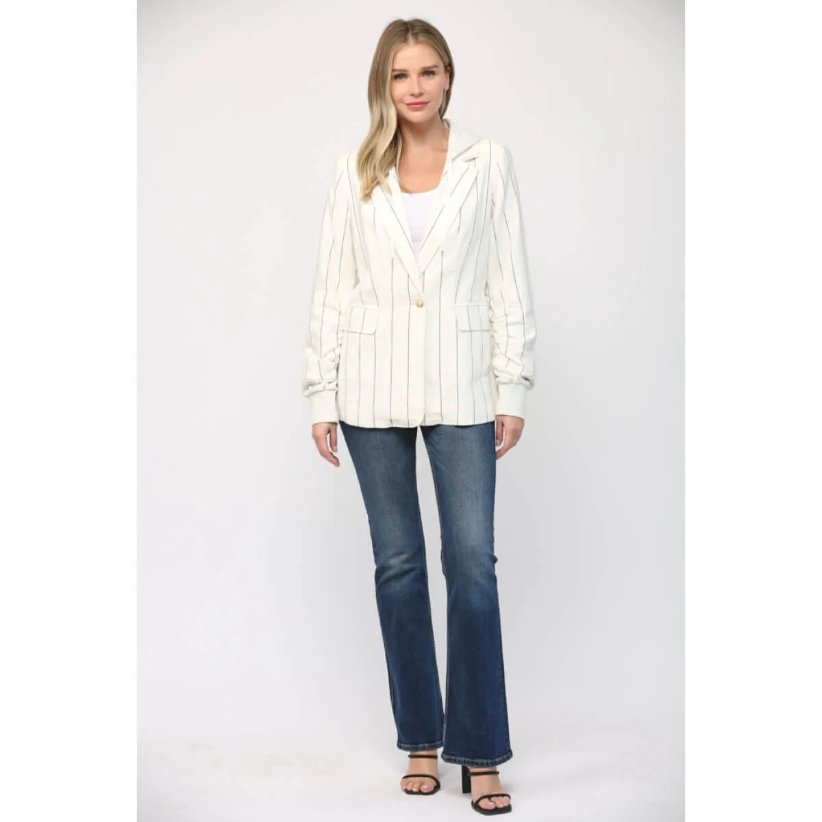 Striped Linen Hooded Blazer Jacket