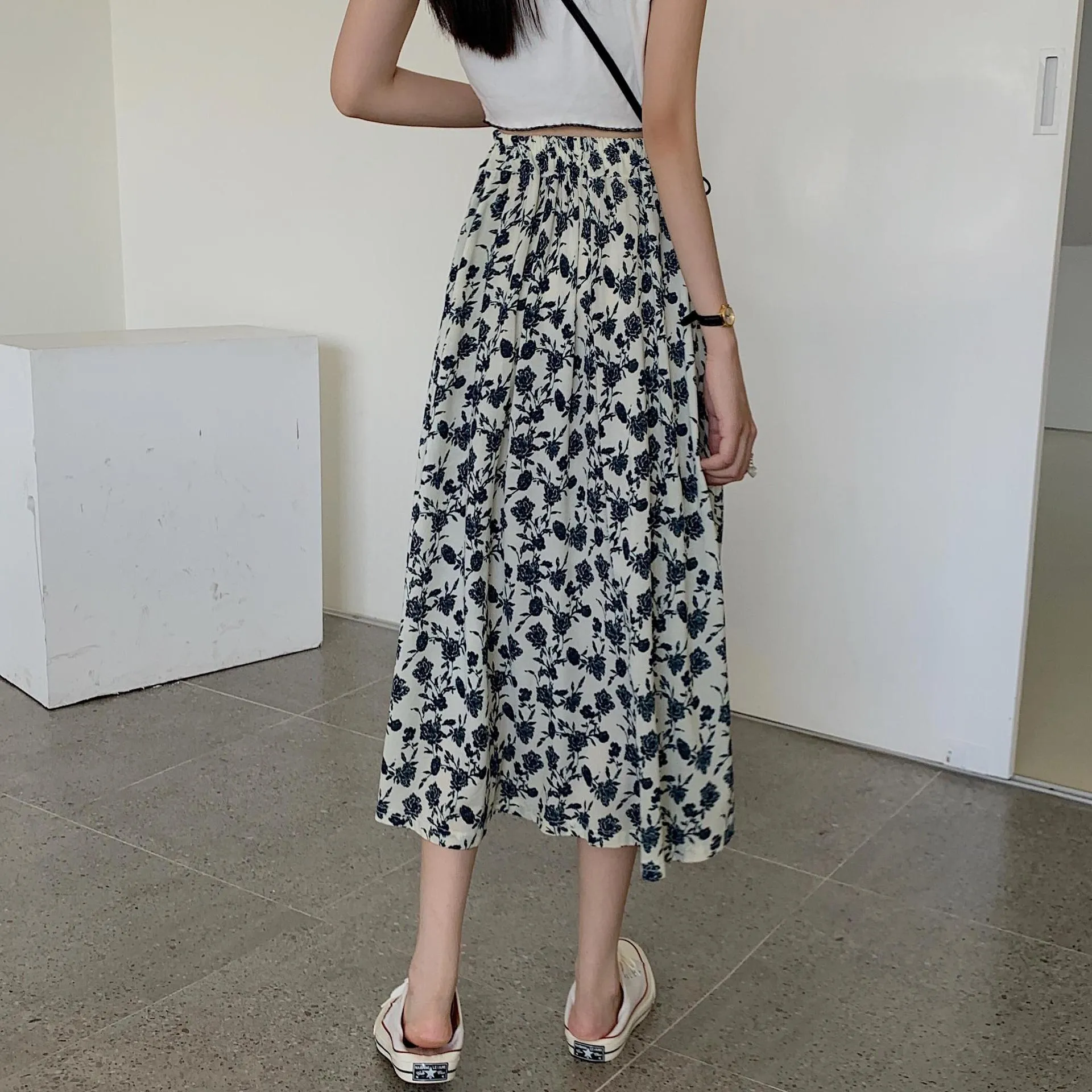 Summer Japanese Sweet Look Fresh Looking High Waist Slim Loose Personality Floral Trendy Matching Skirt ins Skirt