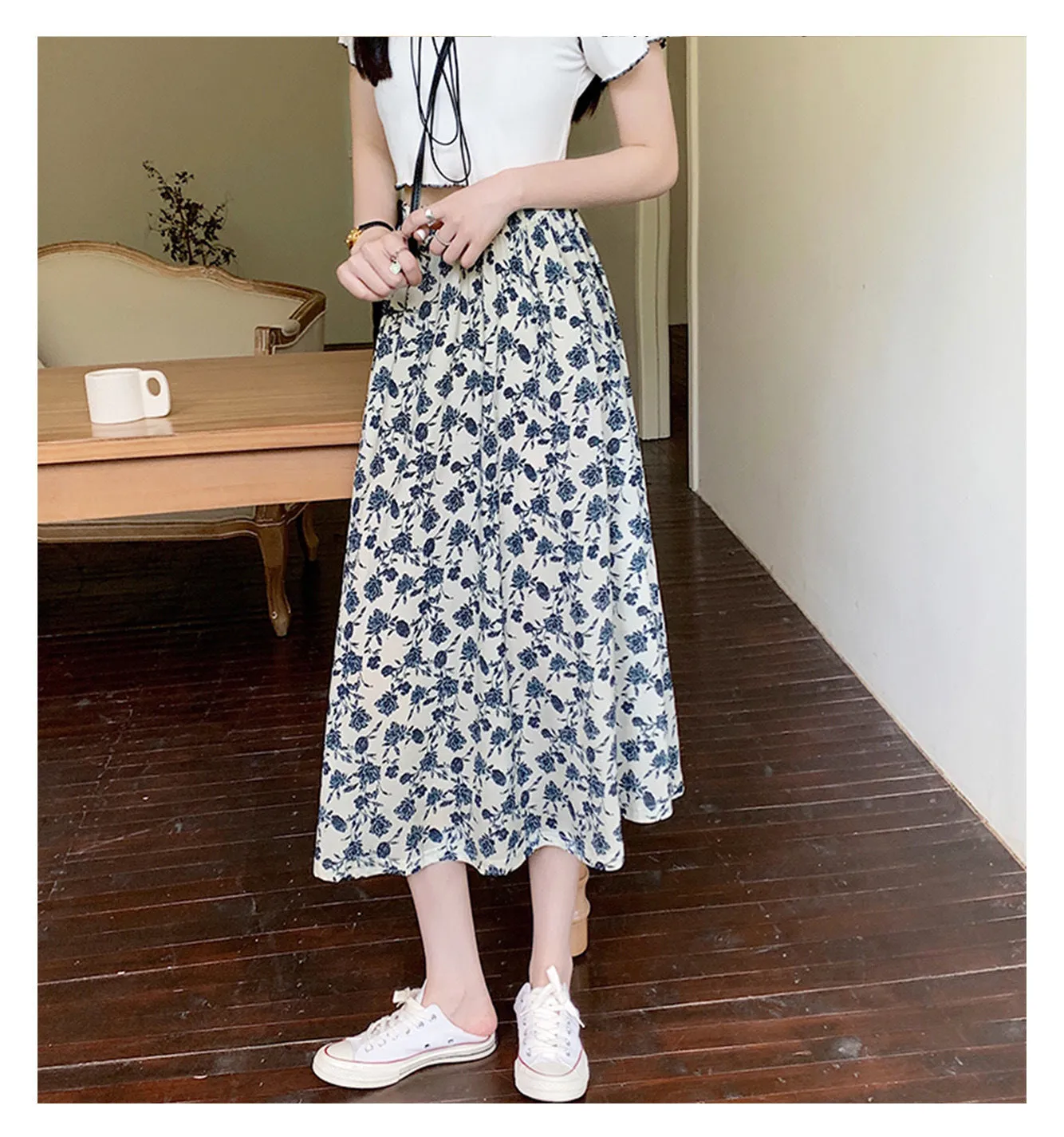 Summer Japanese Sweet Look Fresh Looking High Waist Slim Loose Personality Floral Trendy Matching Skirt ins Skirt