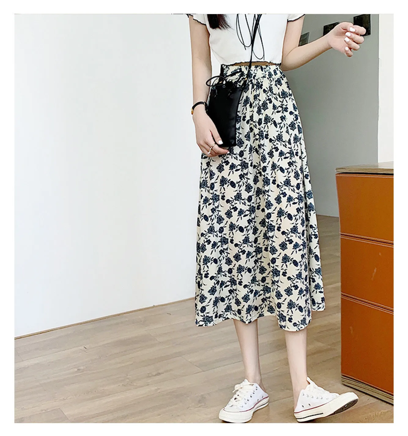 Summer Japanese Sweet Look Fresh Looking High Waist Slim Loose Personality Floral Trendy Matching Skirt ins Skirt