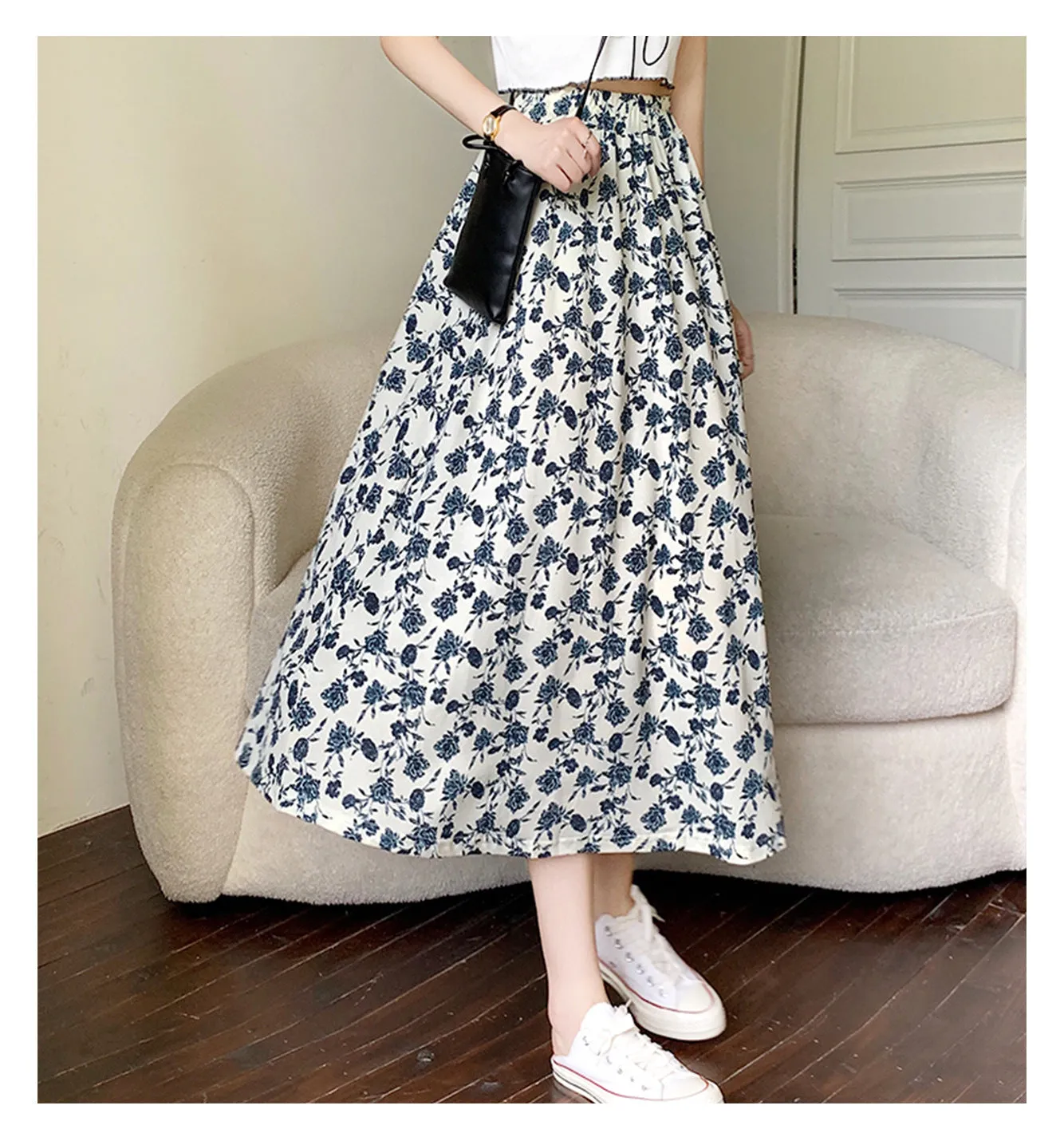 Summer Japanese Sweet Look Fresh Looking High Waist Slim Loose Personality Floral Trendy Matching Skirt ins Skirt