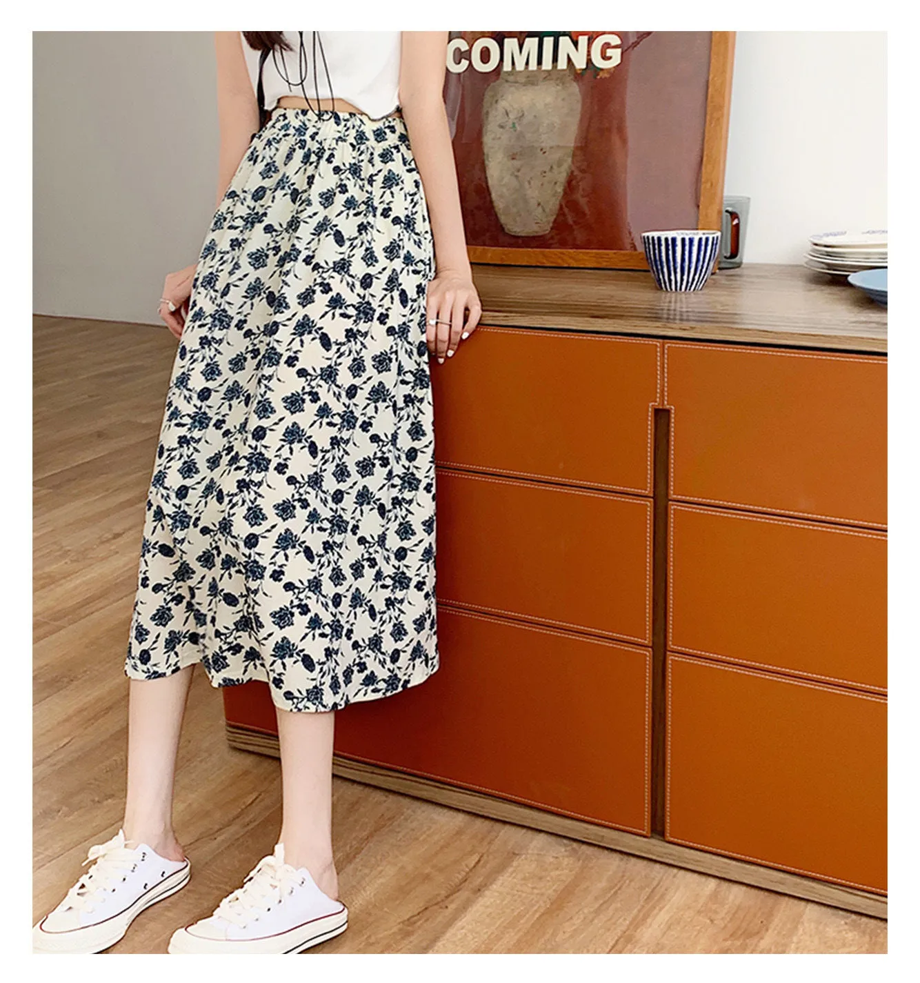 Summer Japanese Sweet Look Fresh Looking High Waist Slim Loose Personality Floral Trendy Matching Skirt ins Skirt