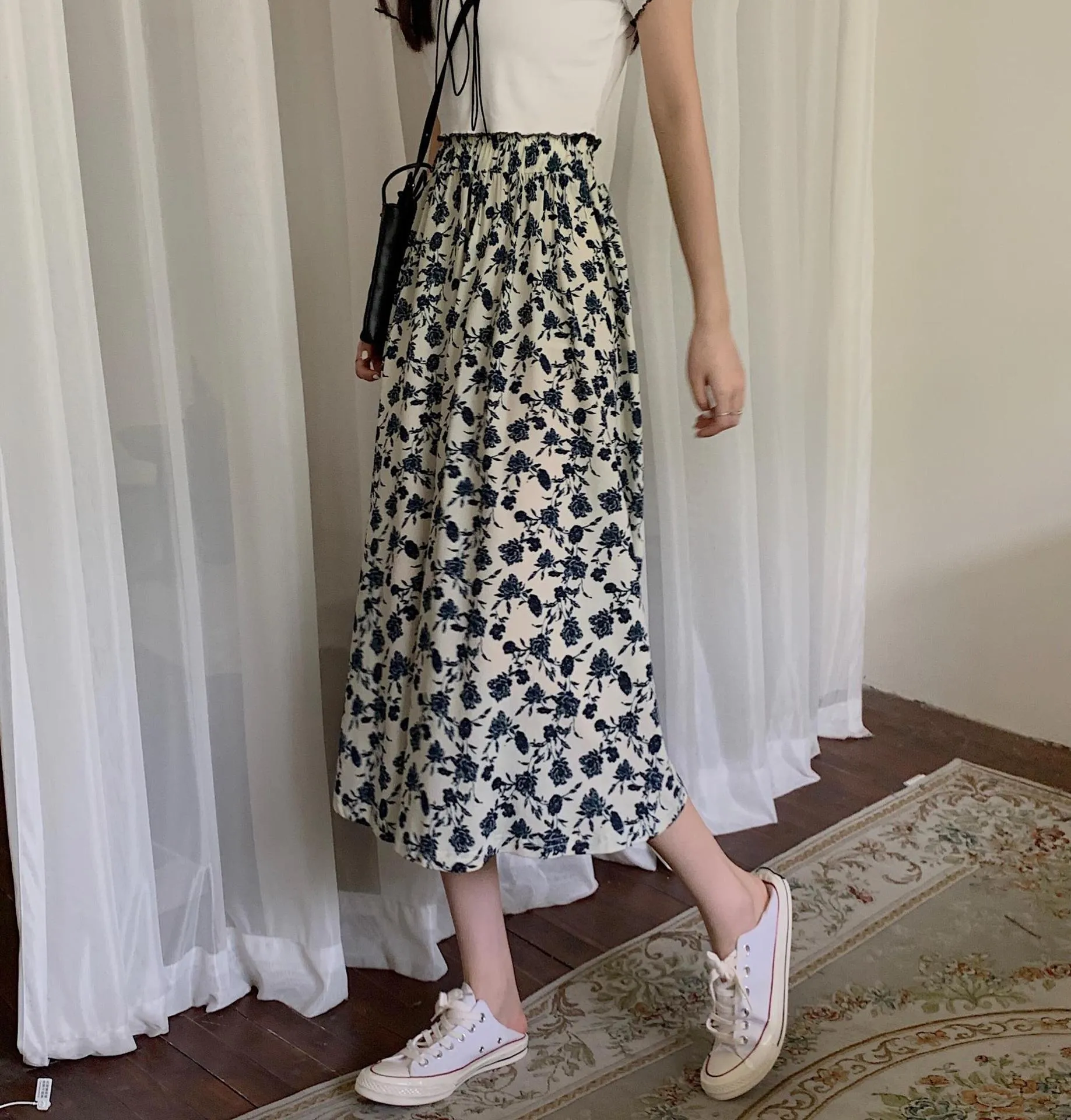 Summer Japanese Sweet Look Fresh Looking High Waist Slim Loose Personality Floral Trendy Matching Skirt ins Skirt