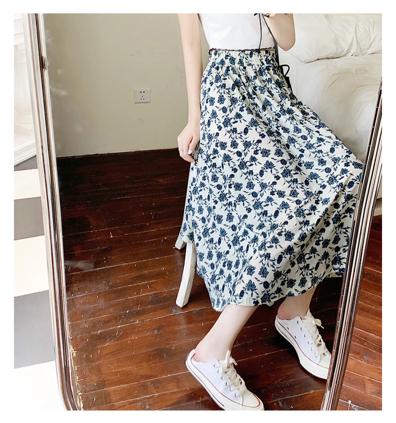 Summer Japanese Sweet Look Fresh Looking High Waist Slim Loose Personality Floral Trendy Matching Skirt ins Skirt