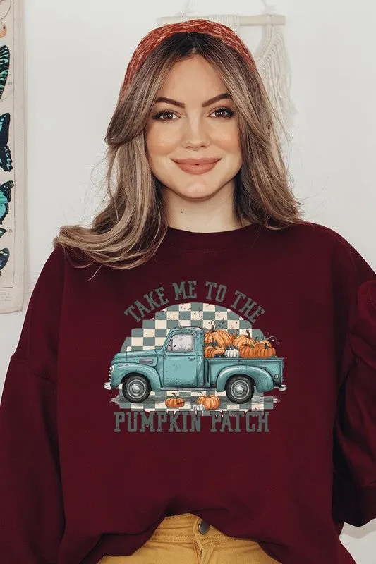 Take Me To The Pumpkin Patch Checkered Fleece Sweatshirts