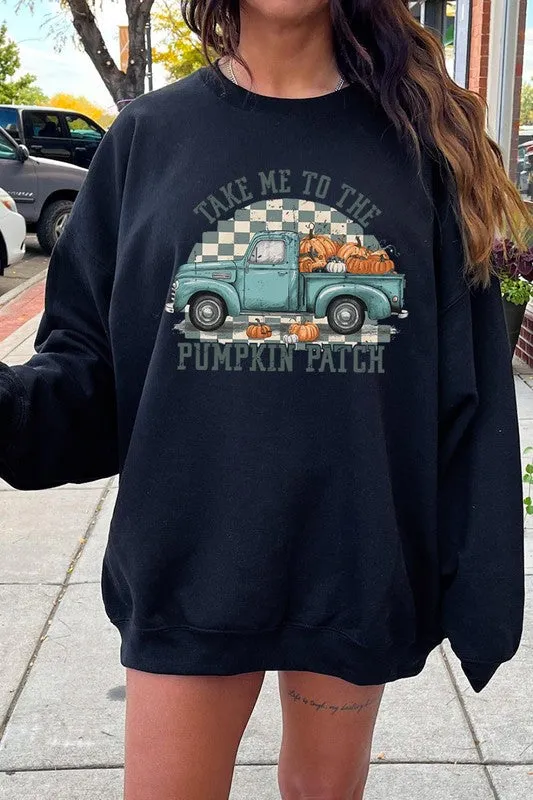 Take Me To The Pumpkin Patch Checkered Fleece Sweatshirts