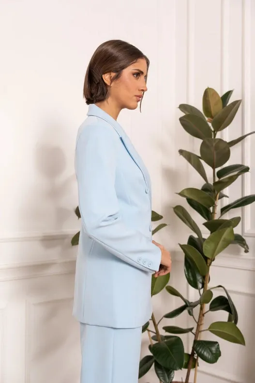 Timeless Mid-Length Double-Breasted Plain Jacket Sky Blue