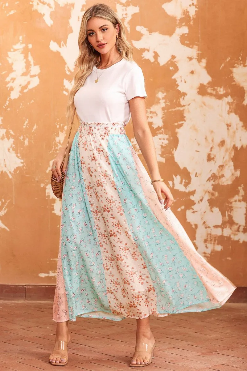 Trendsetting Flowy Skirts Floral Color Block Style