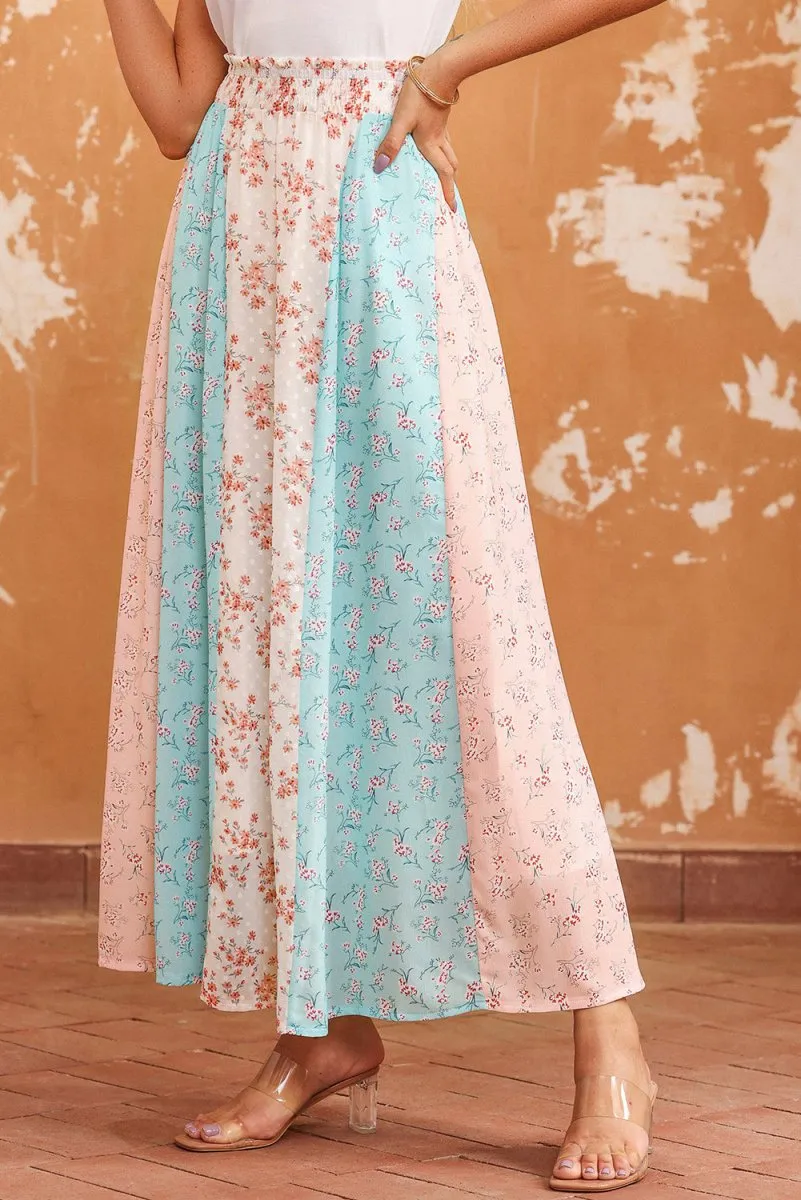 Trendsetting Flowy Skirts Floral Color Block Style