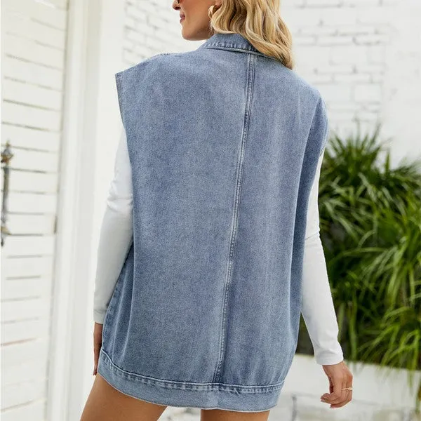 Trendy Sleeveless Classic Denim Jacket