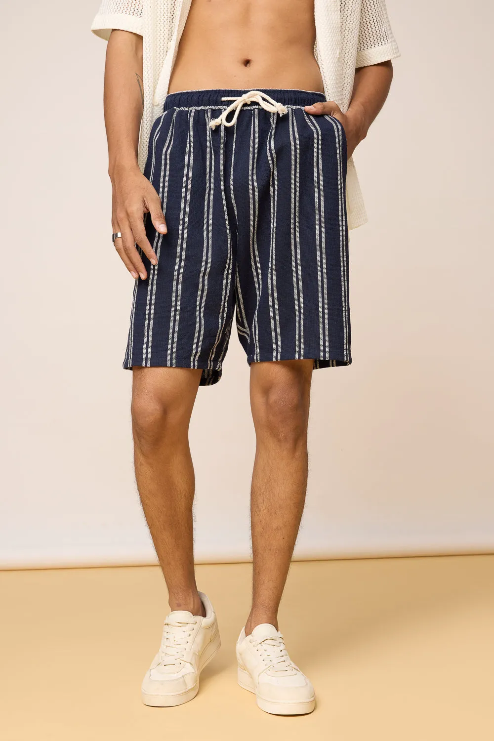 True Navy Striped Men's Bermuda Shorts