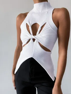 Twist Cutout Mock Trendy Neck Rib Top