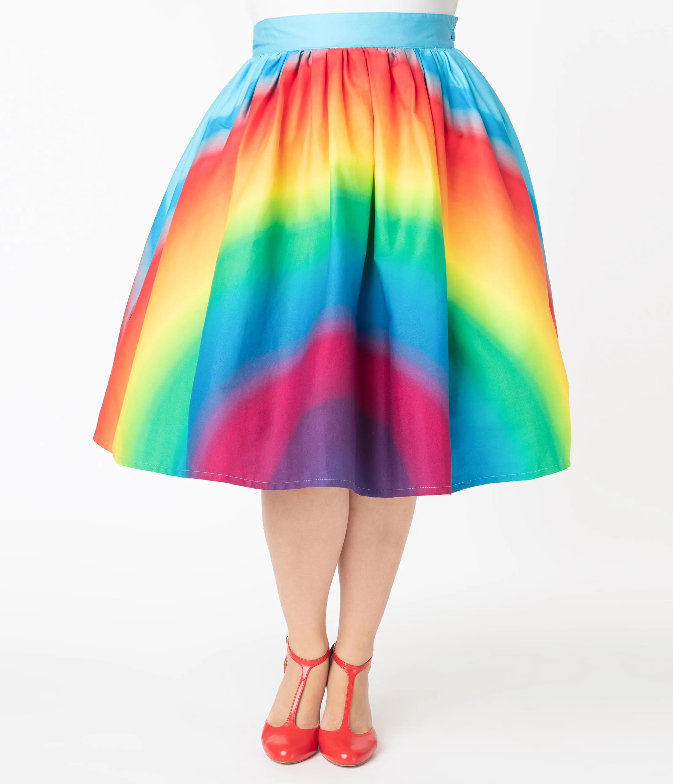 Unique Vintage Plus Size 1950s Rainbow Print Swing Skirt