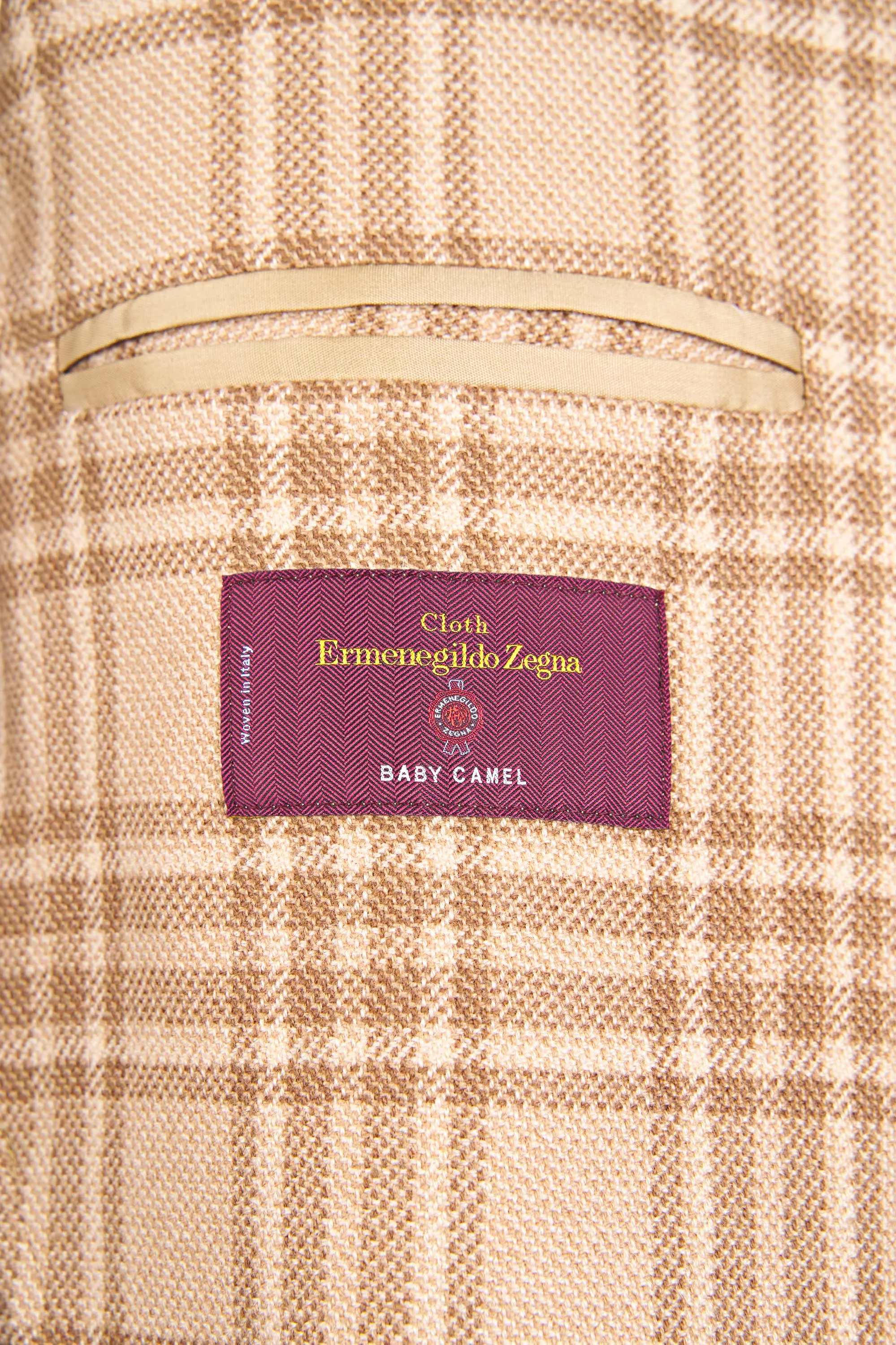 Unstructured Camel Wool Single-Breasted Check Jacket