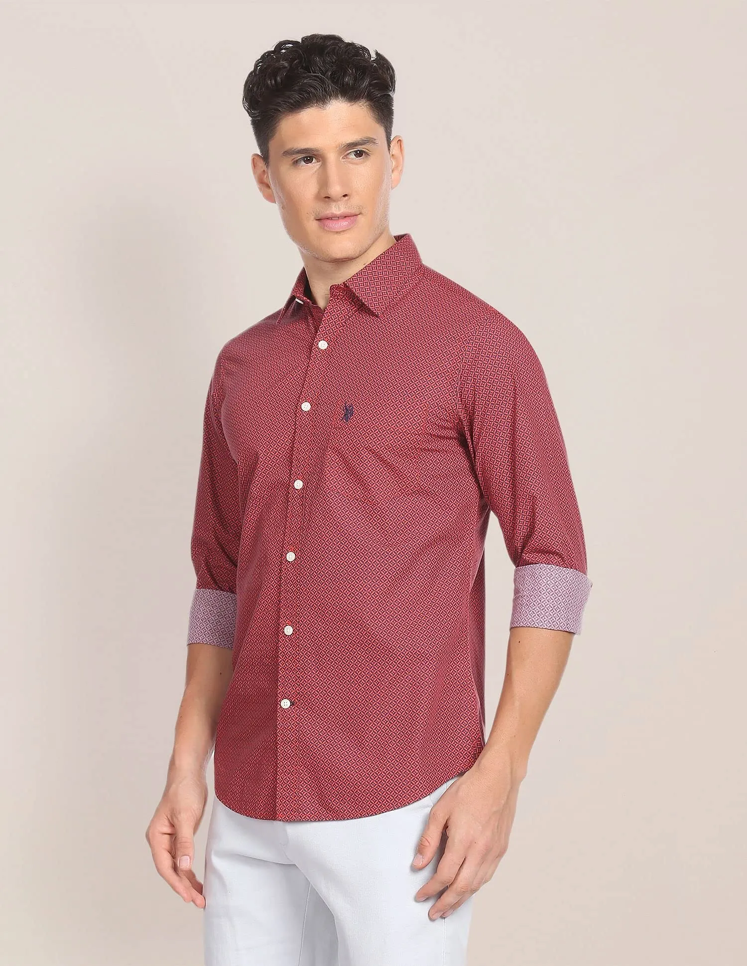 U.S. POLO ASSN. Mens Printed FS Shirts (USSHTFX0092_RED_M)