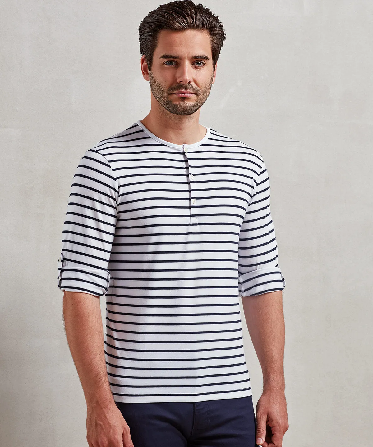 White/Navy - Long John roll-sleeve tee