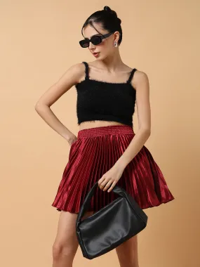 Women Solid Maroon Mini Flared Skirts