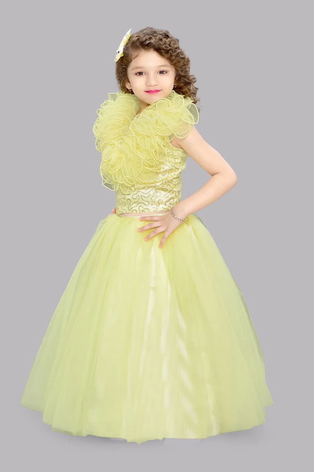 Yellow Sequins Ruffle Skirt Top Set