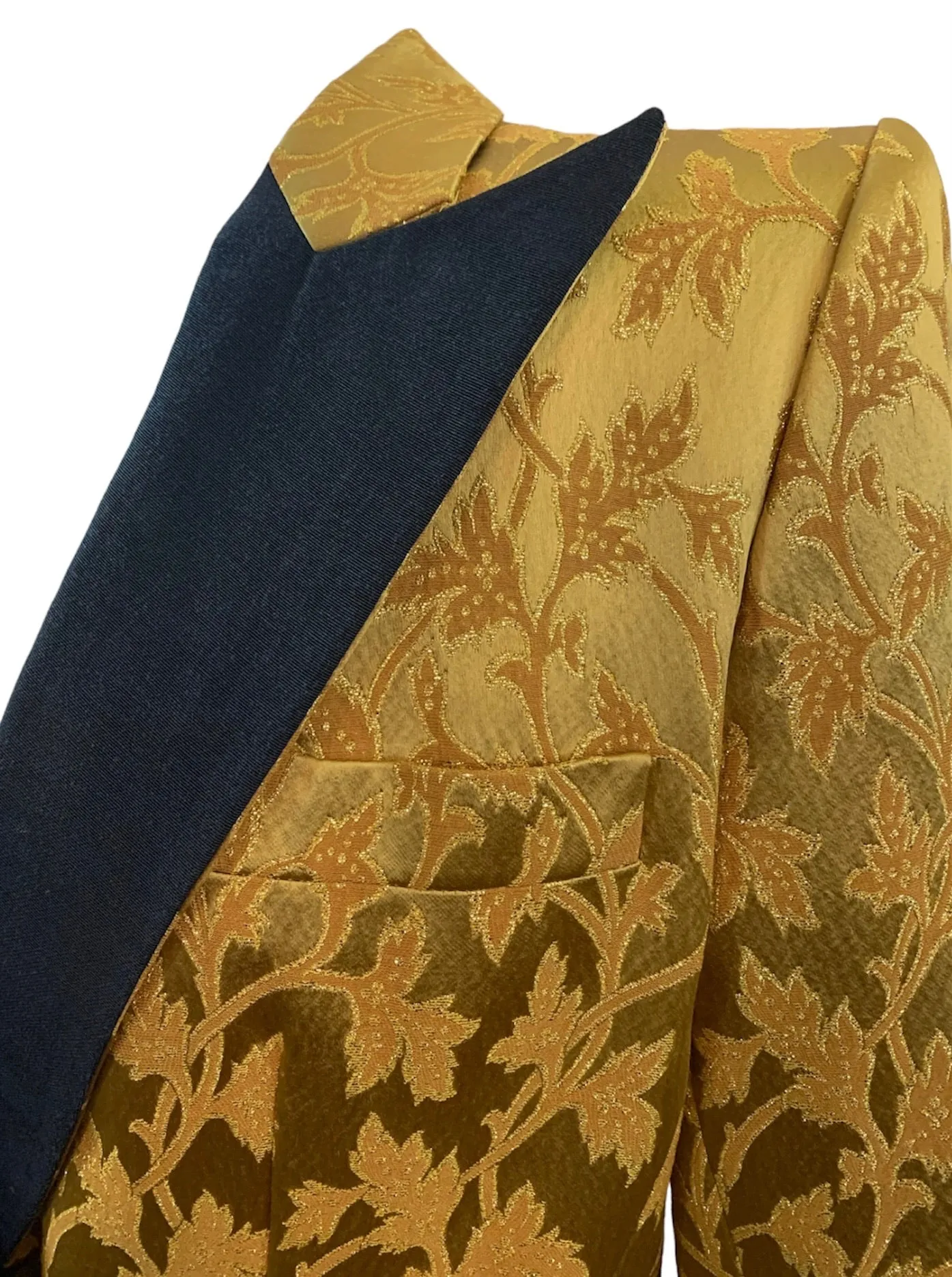 YSL Rive Gauche 1990s Yellow Jacquard Tuxedo Jacket with Peaked Lapel