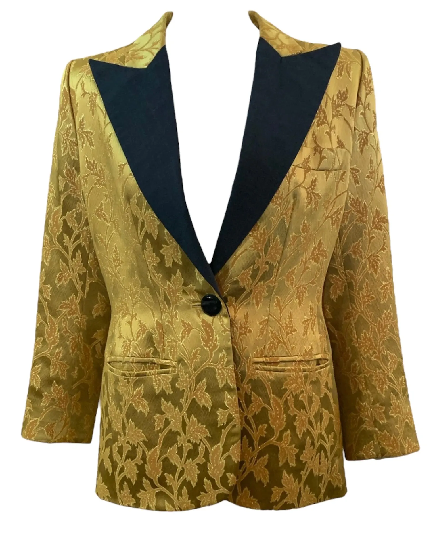 YSL Rive Gauche 1990s Yellow Jacquard Tuxedo Jacket with Peaked Lapel